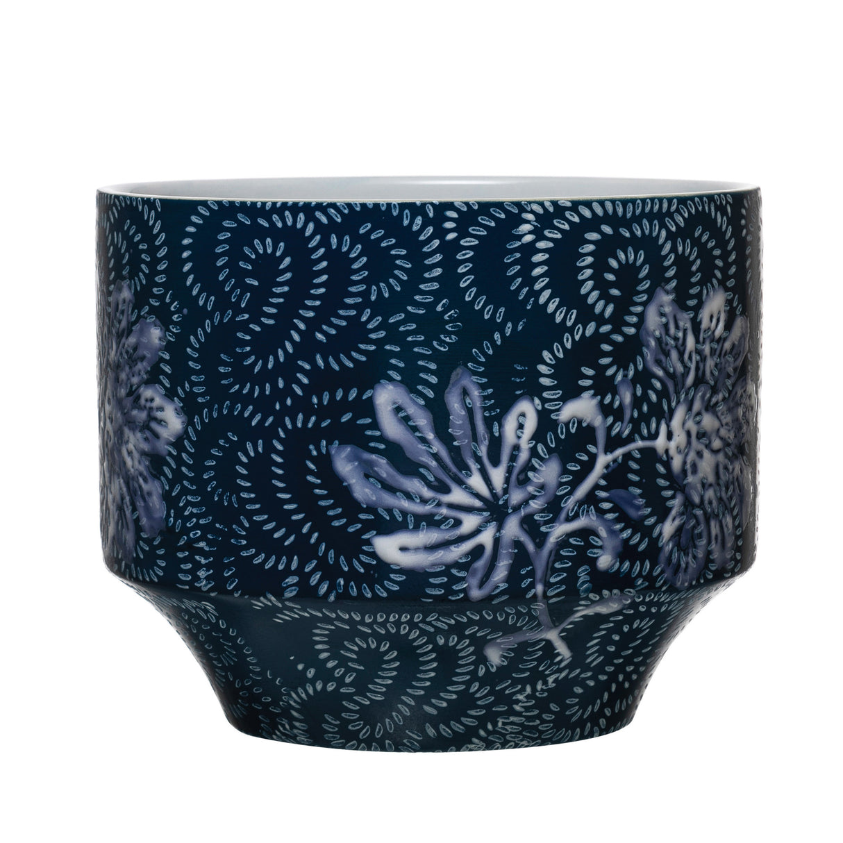 Stoneware Planter with Floral Pattern