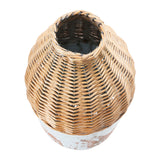 Distressed Hand-Woven Rattan and Clay Vase