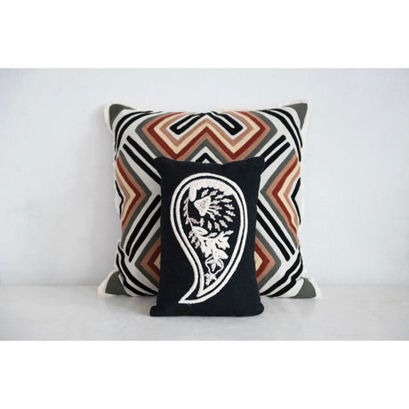 Embroidered Paisley Lumbar Pillow