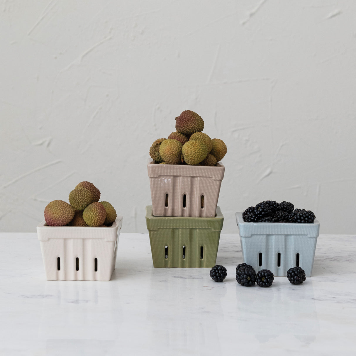 Textured Stoneware Berry Basket - 4 Colors