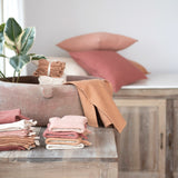 Terracotta Square Waffle Linen Pillow