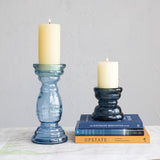 Small Recycled Blue Glass Candleholder