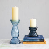 Large Recycled Blue Glass Candleholder