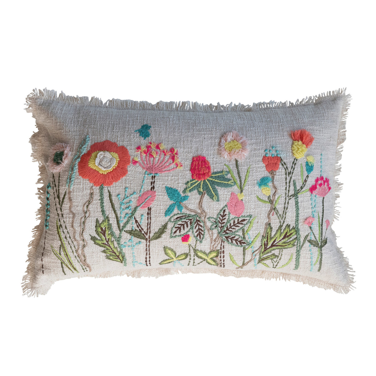 Embroidered Bloom Lumbar Pillow