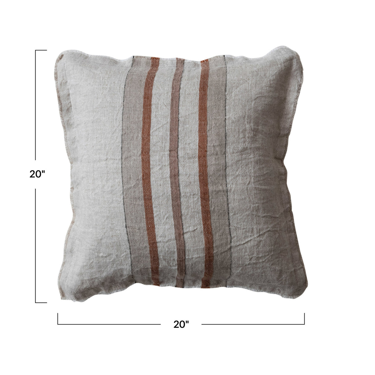 Cream Square Woven Linen Pillow w/ Stripes