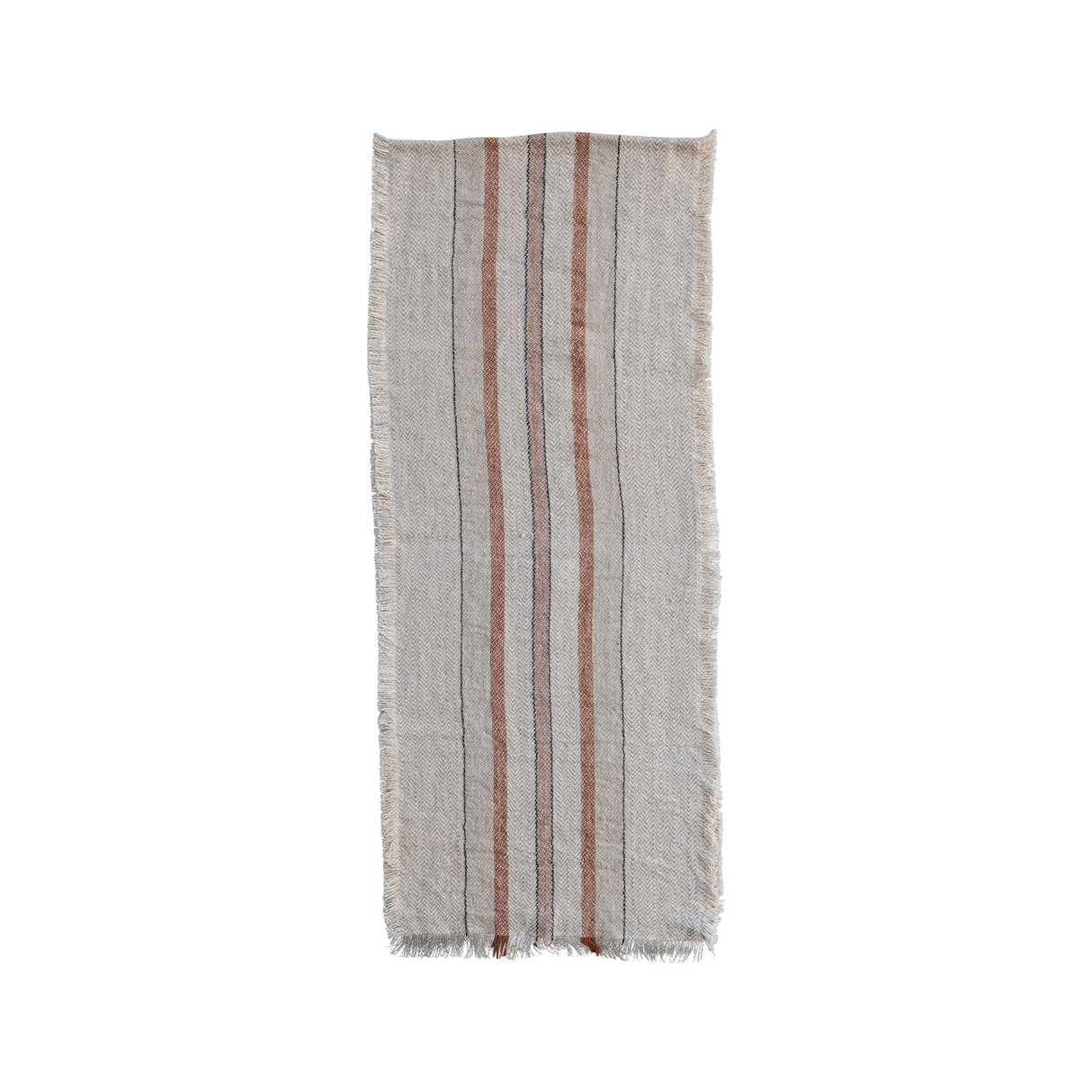 Cream Woven Table Runner w/ Stripes & Fringe