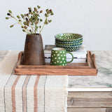 Cream Woven Table Runner w/ Stripes & Fringe