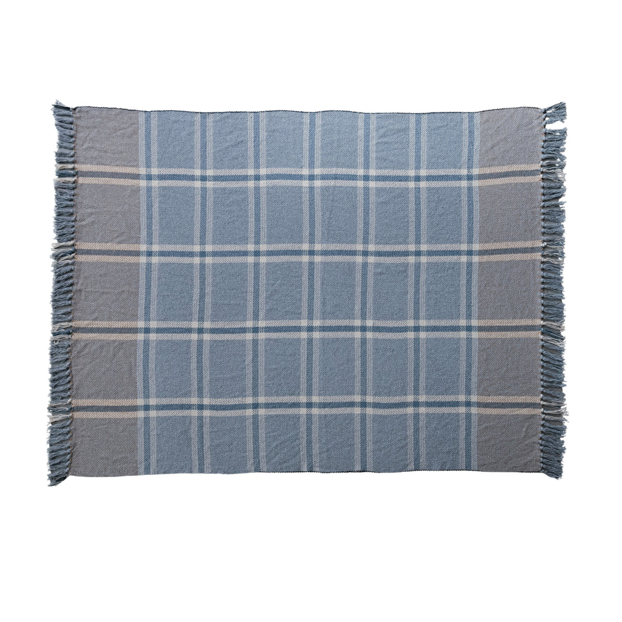 Blue Plaid Woven Cotton Throw