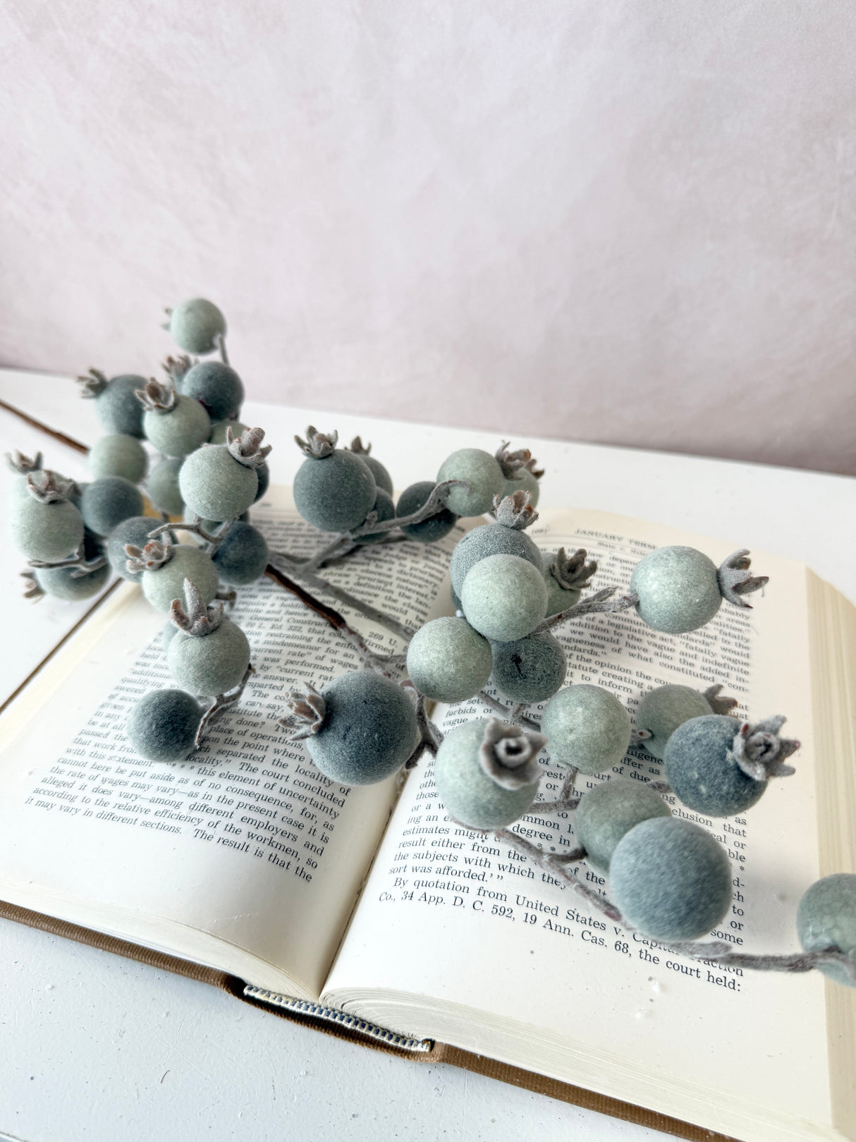 Blue Flocked Berry Spray