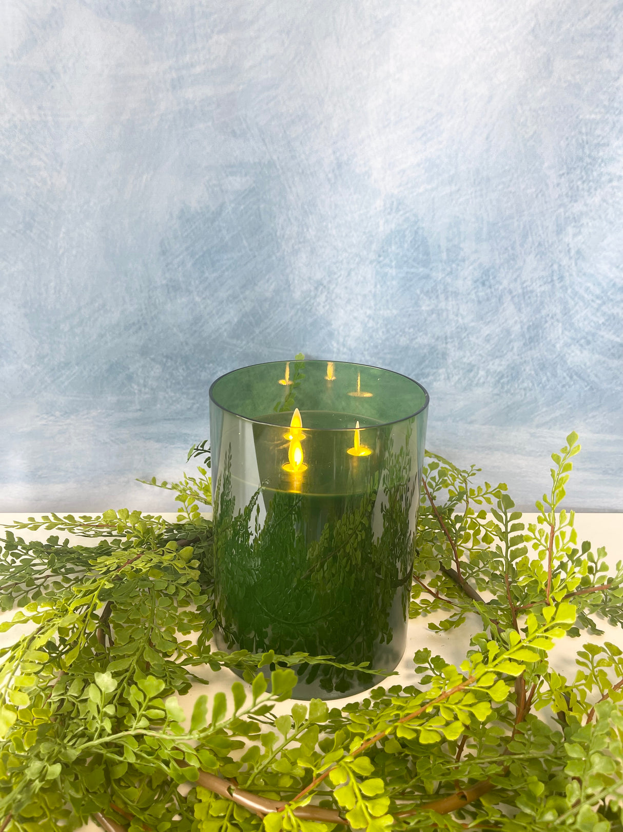 Dark Green 3-Wick 6x8" LED Candle