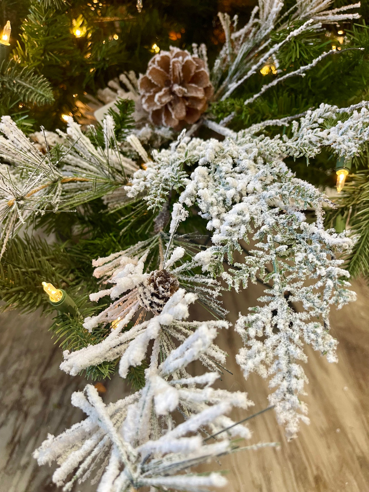 Snowed Mixed Pine Spray With Cone