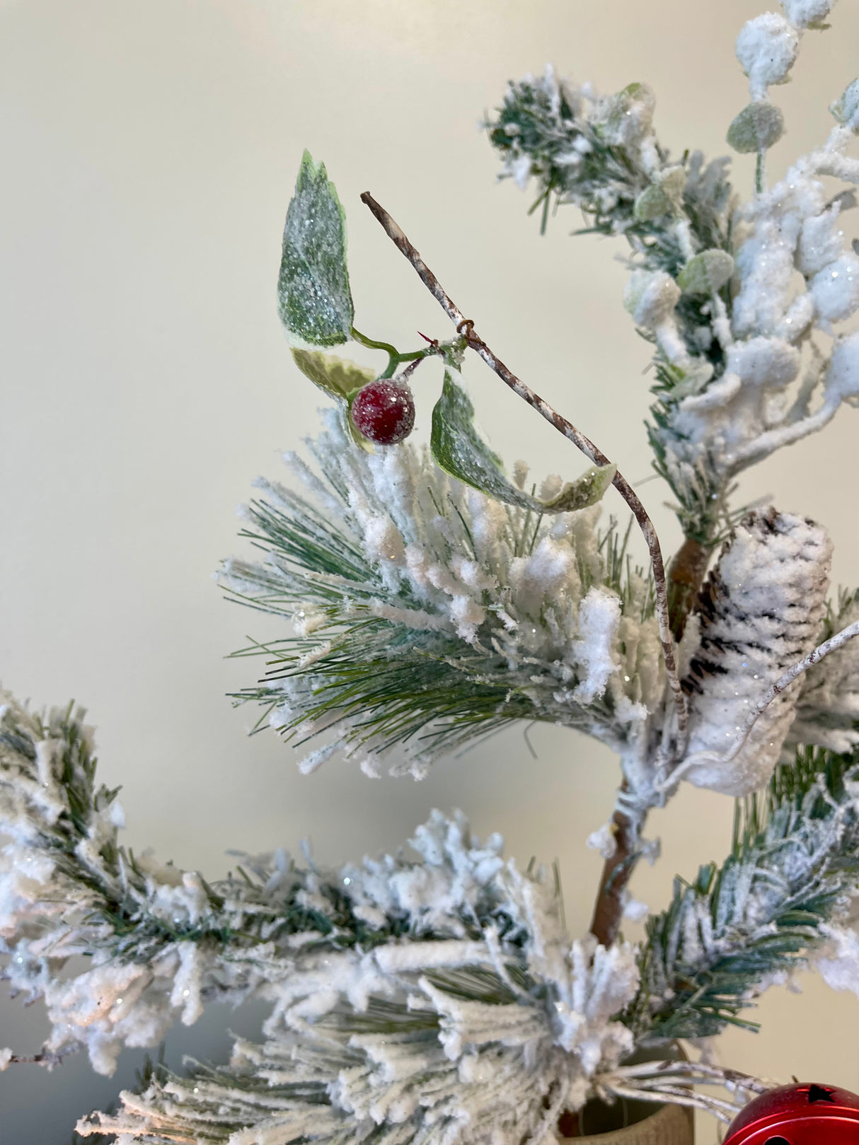 Flocked Pine Spray with Bell