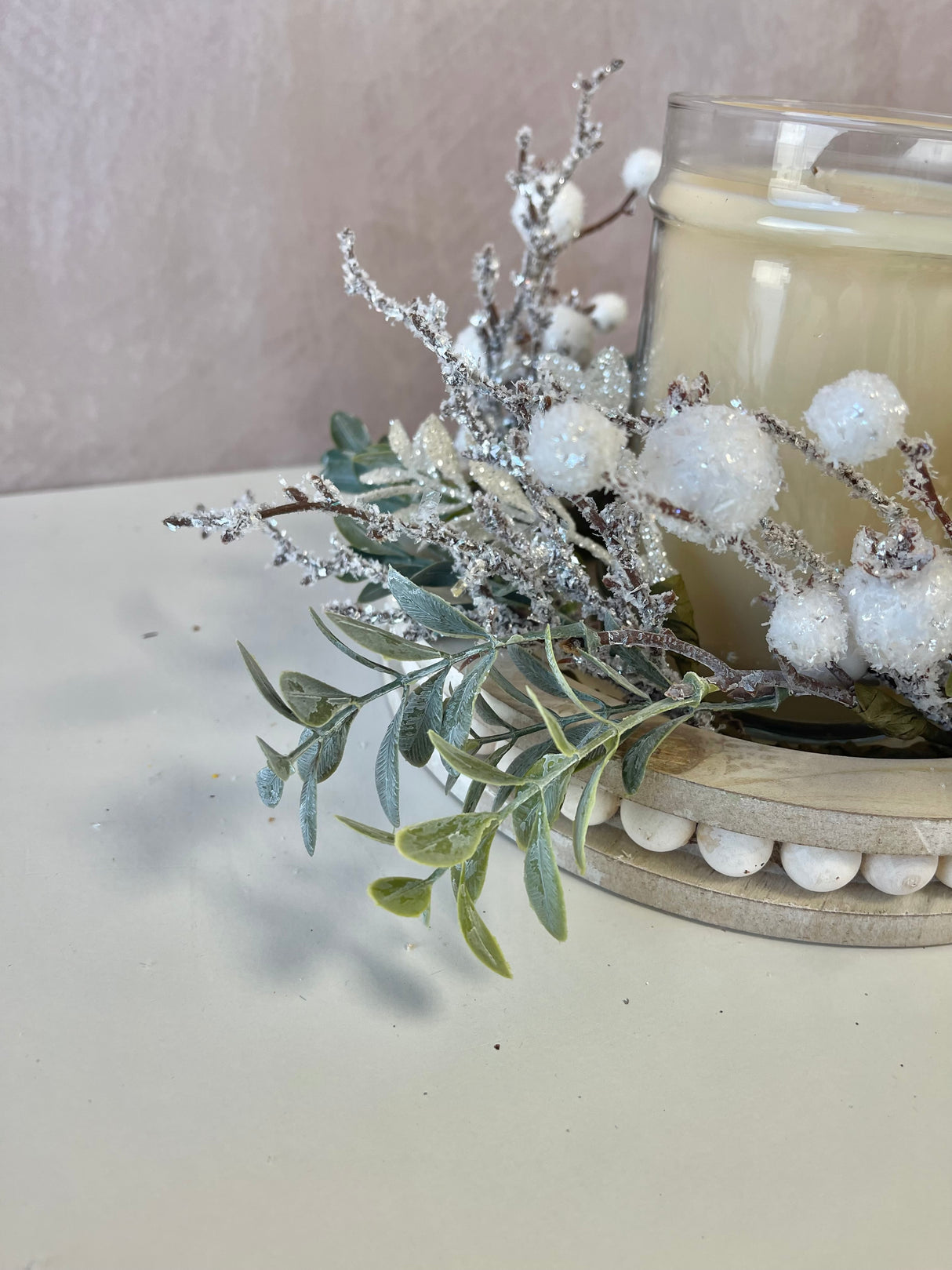 Sage Green and Snowberry Candle Ring