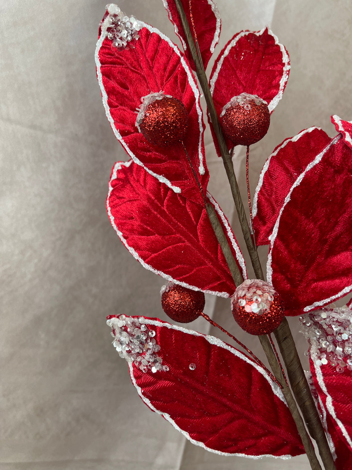 Christmas Spirit Velvet Leaf Stem