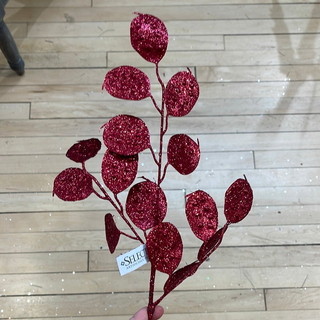 Burgundy Glittered Lunaria Spray