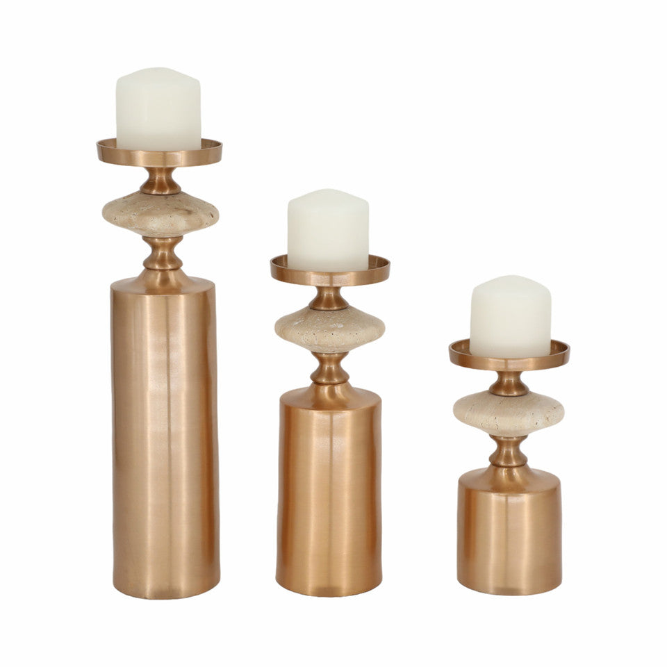 Leiden Champagne Travertine Candleholder -3 Sizes