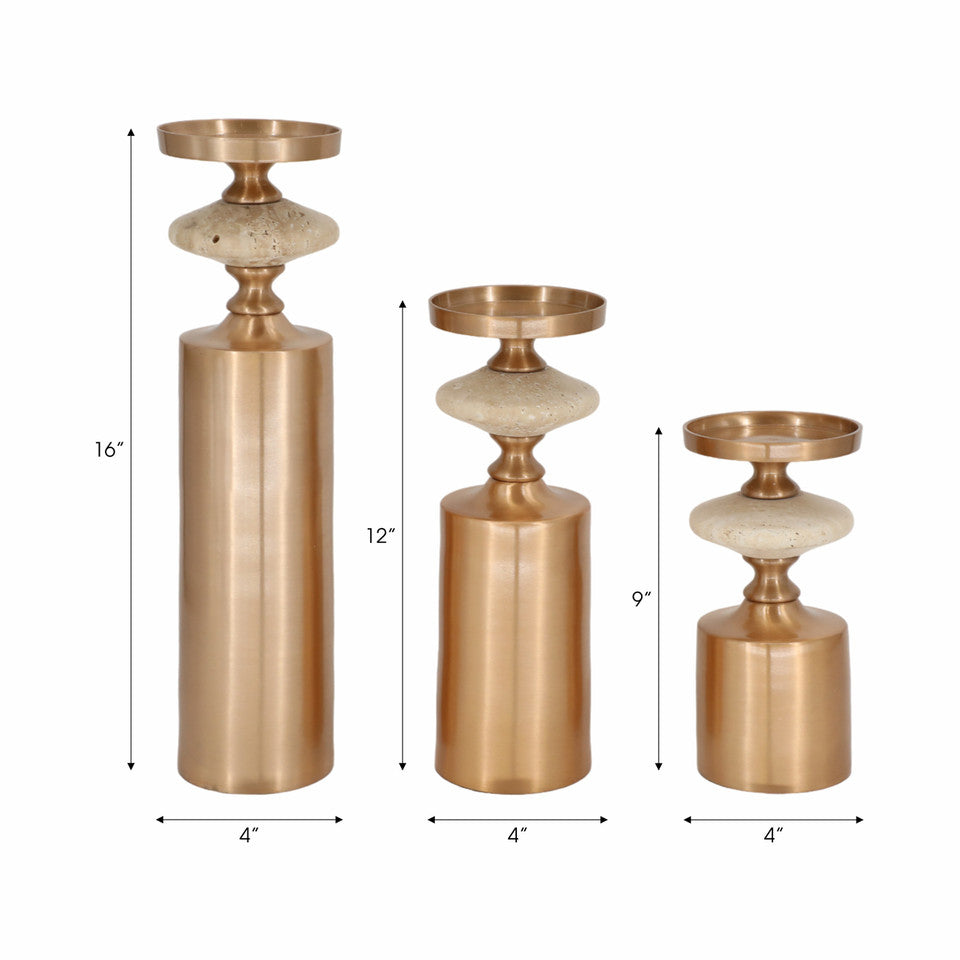 Leiden Champagne Travertine Candleholder -3 Sizes