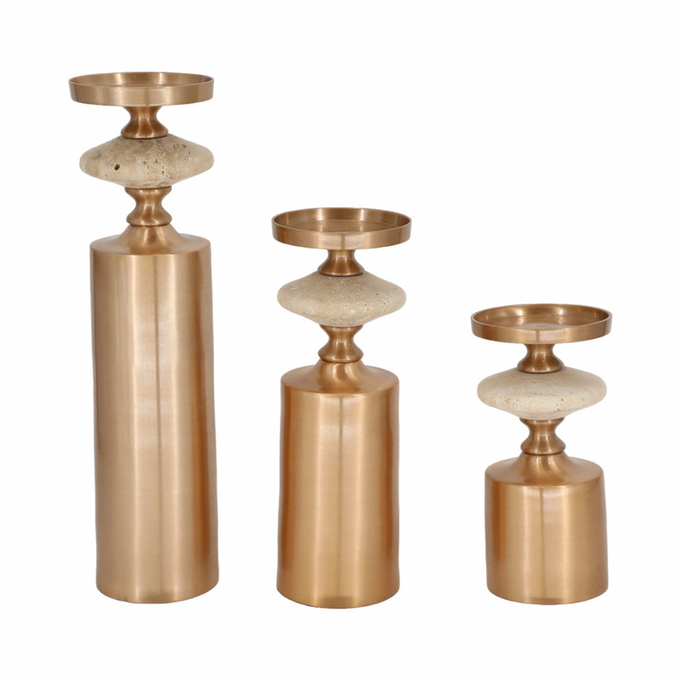 Leiden Champagne Travertine Candleholder -3 Sizes