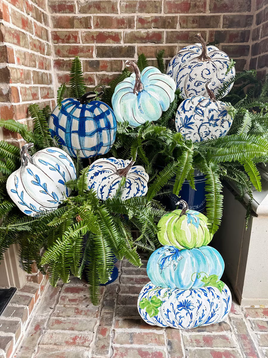 Blue & White Pumpkin Stake - 6 Styles