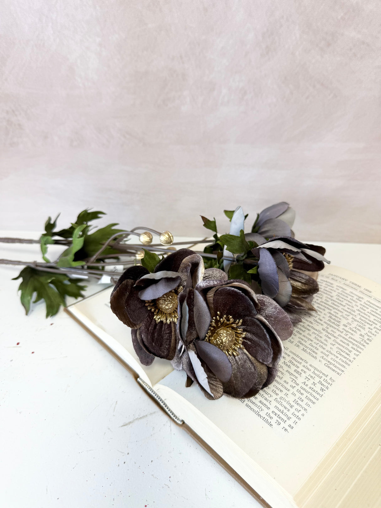 Grey Glamour Velvet Anemone Spray