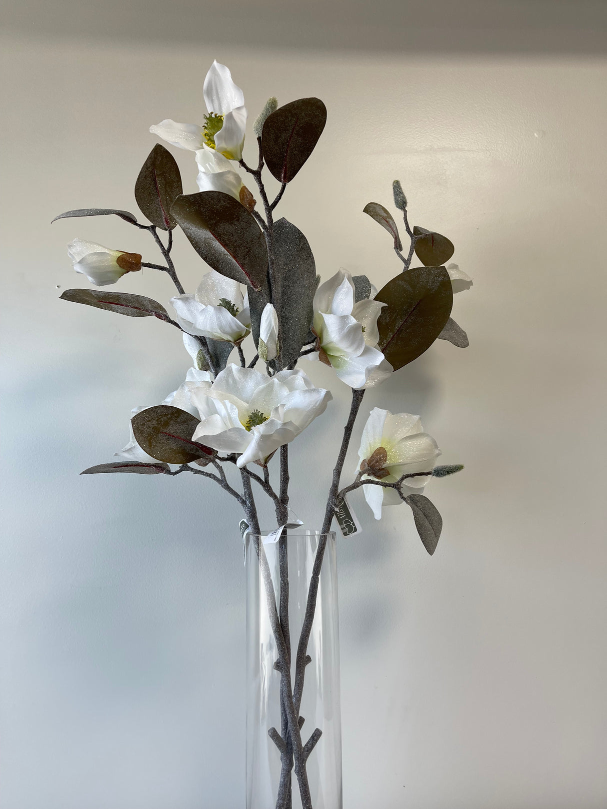 Glittered White Magnolia Spray