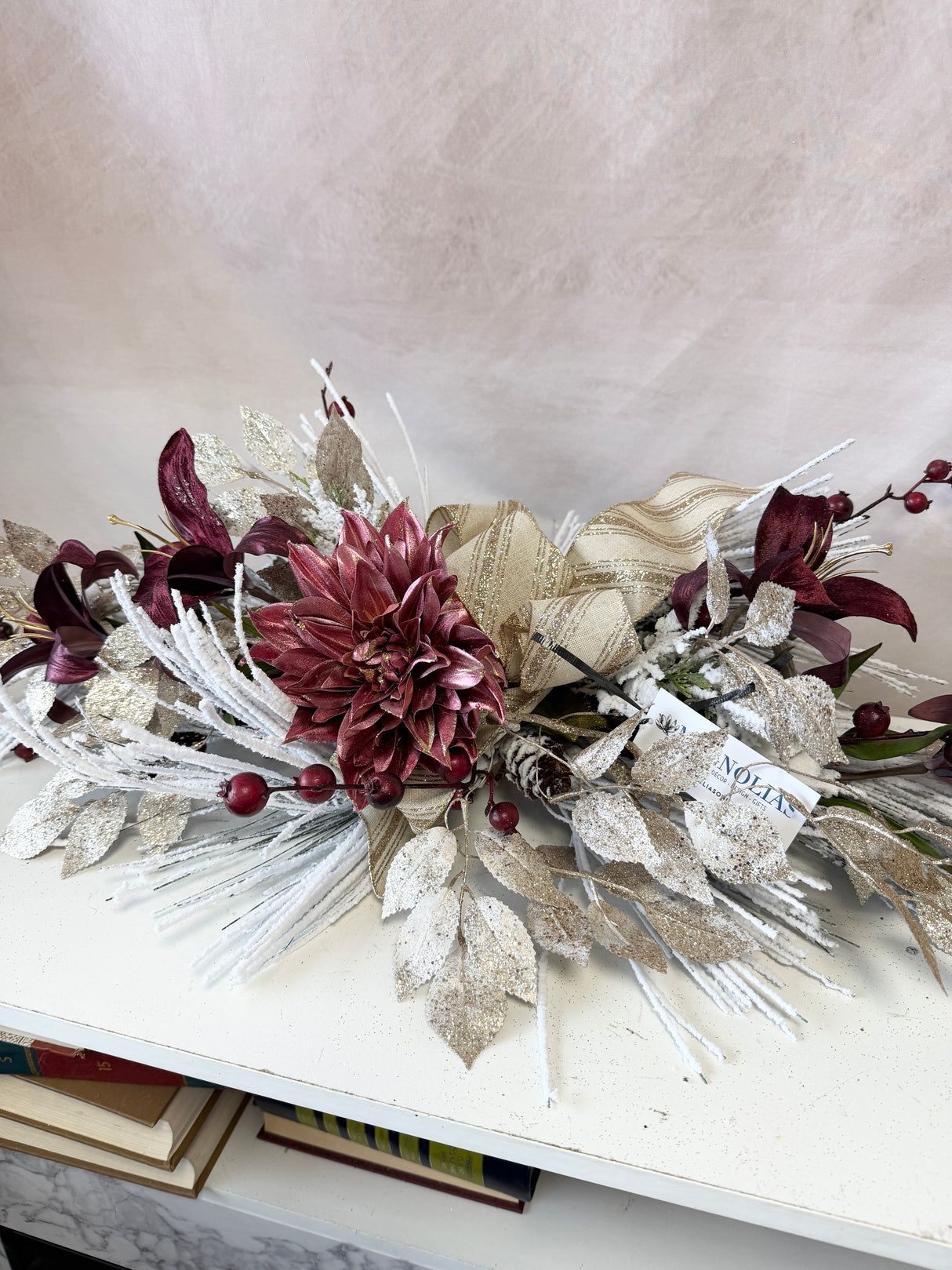 29" Elegant Snow Cherry Swag