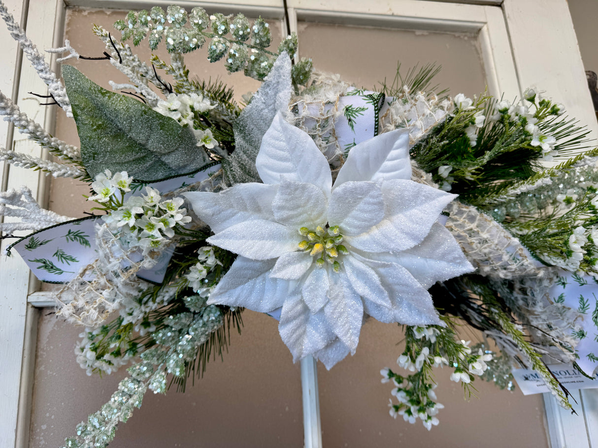 29" Frosted Poinsettia Swag