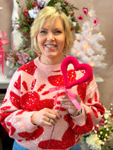 Pink Flocked Open Heart Pick