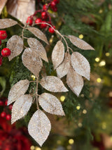 Champagne Glittered Mulberry Leaf Spray