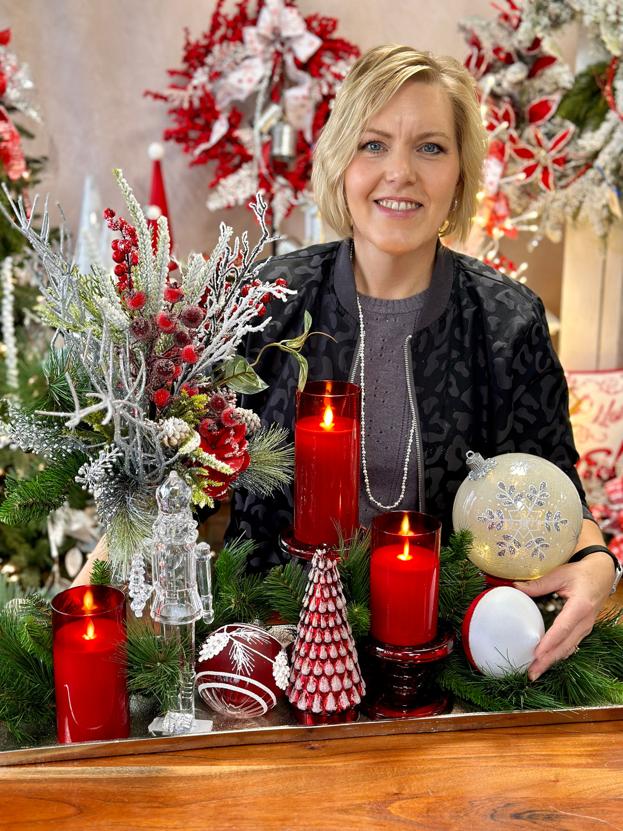 Red Glass LED Pillar Candle Set