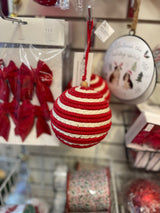 Red Stripe Jute Ball Ornament - 2 Sizes