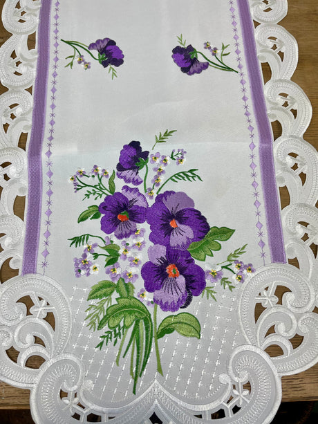 Pansy Embroidered Table Runner