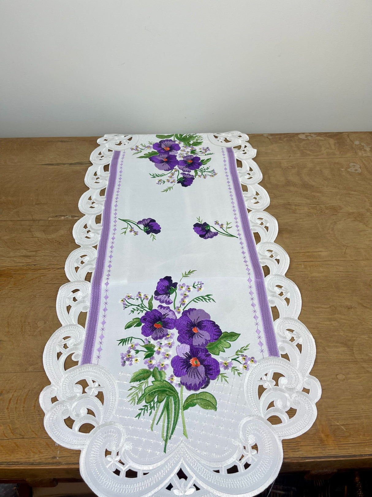 Pansy Embroidered Table Runner