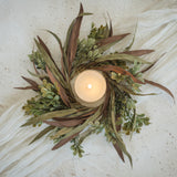12" Brown & Green Mixed Leaf Candle Ring