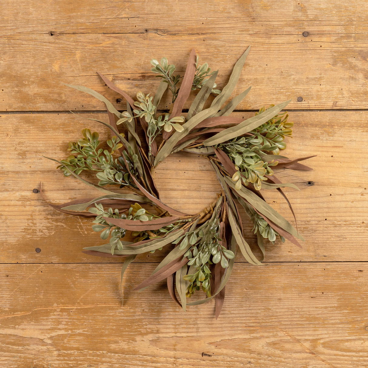 12" Brown & Green Mixed Leaf Candle Ring
