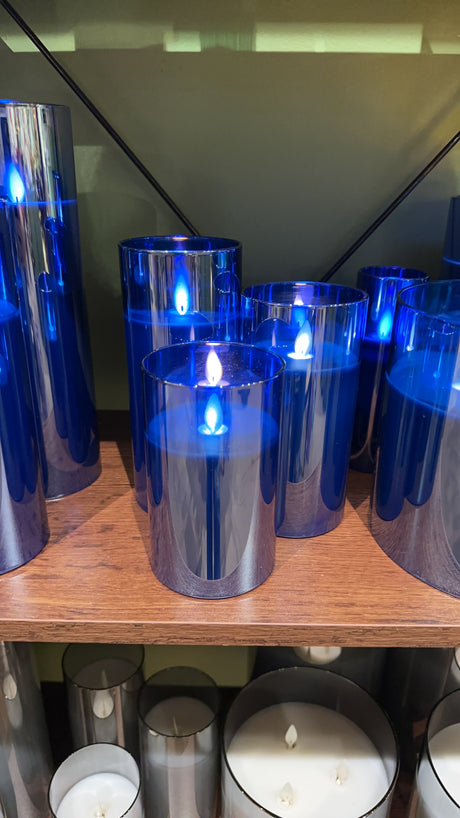 Blue Glass LED Pillar Candle Set