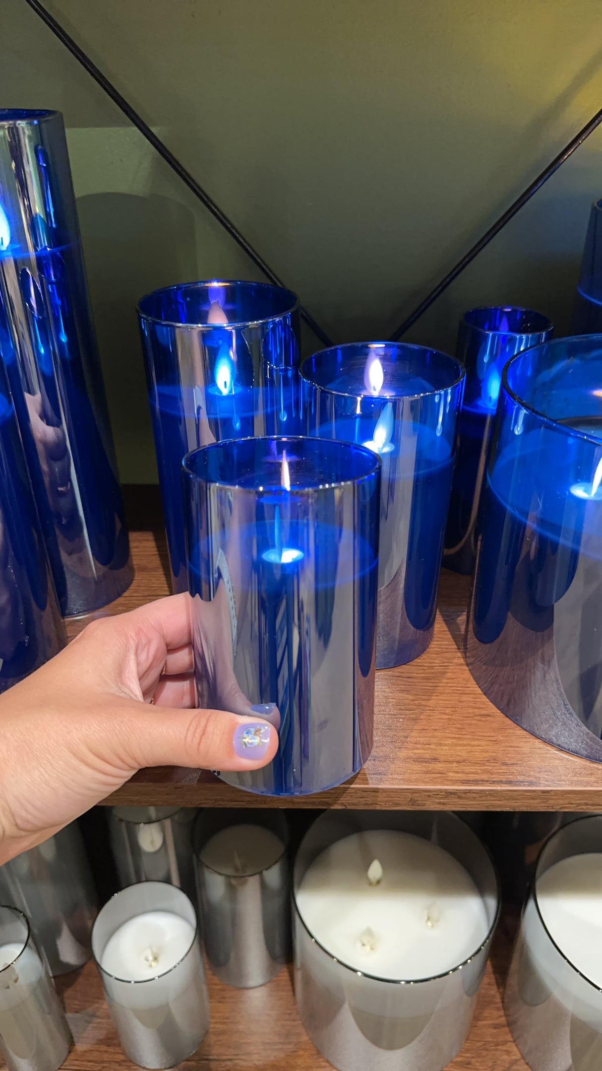 Blue Glass LED Pillar Candle Set