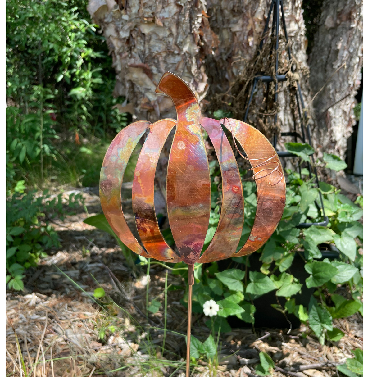 Natural Copper Cutout Pumpkin Stake