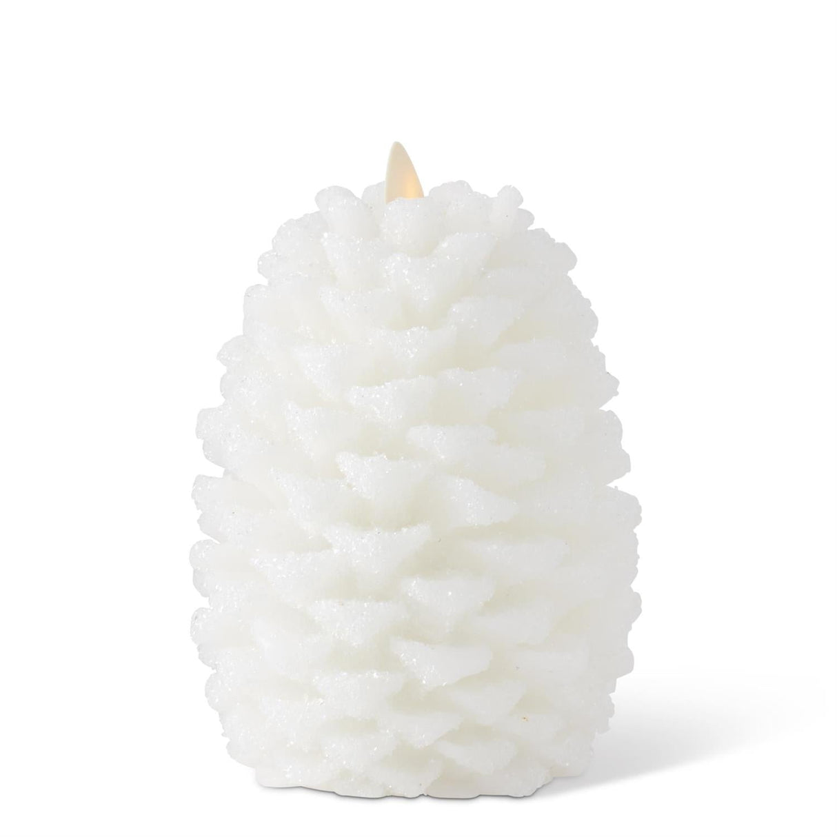 6.5" White Snowy LED Pinecone Candle