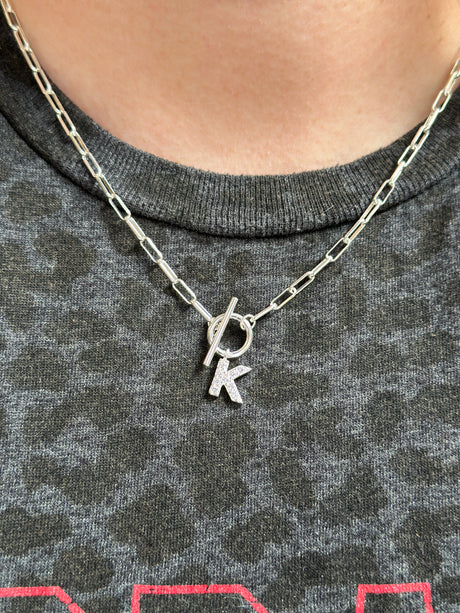 Silver Sparkle Mini Toggle Initial Necklace