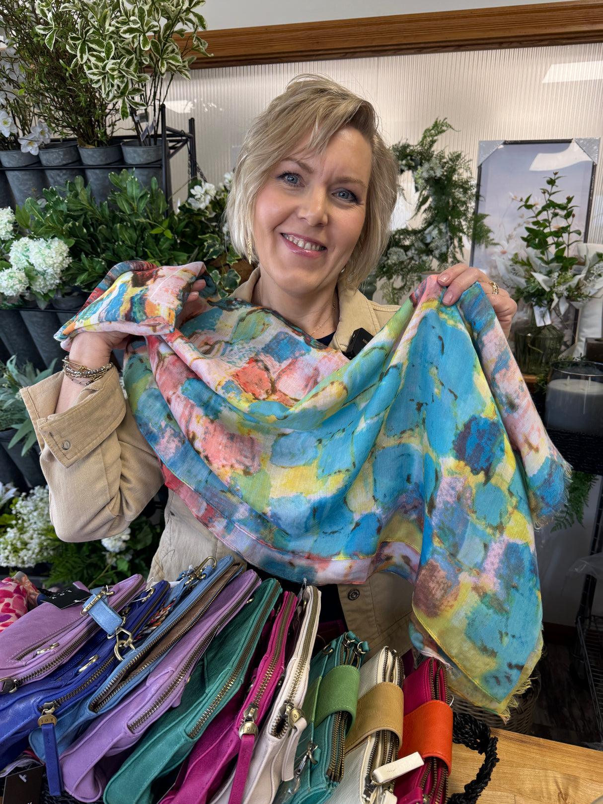 Turquoise Abstract Brush Stroke Scarf