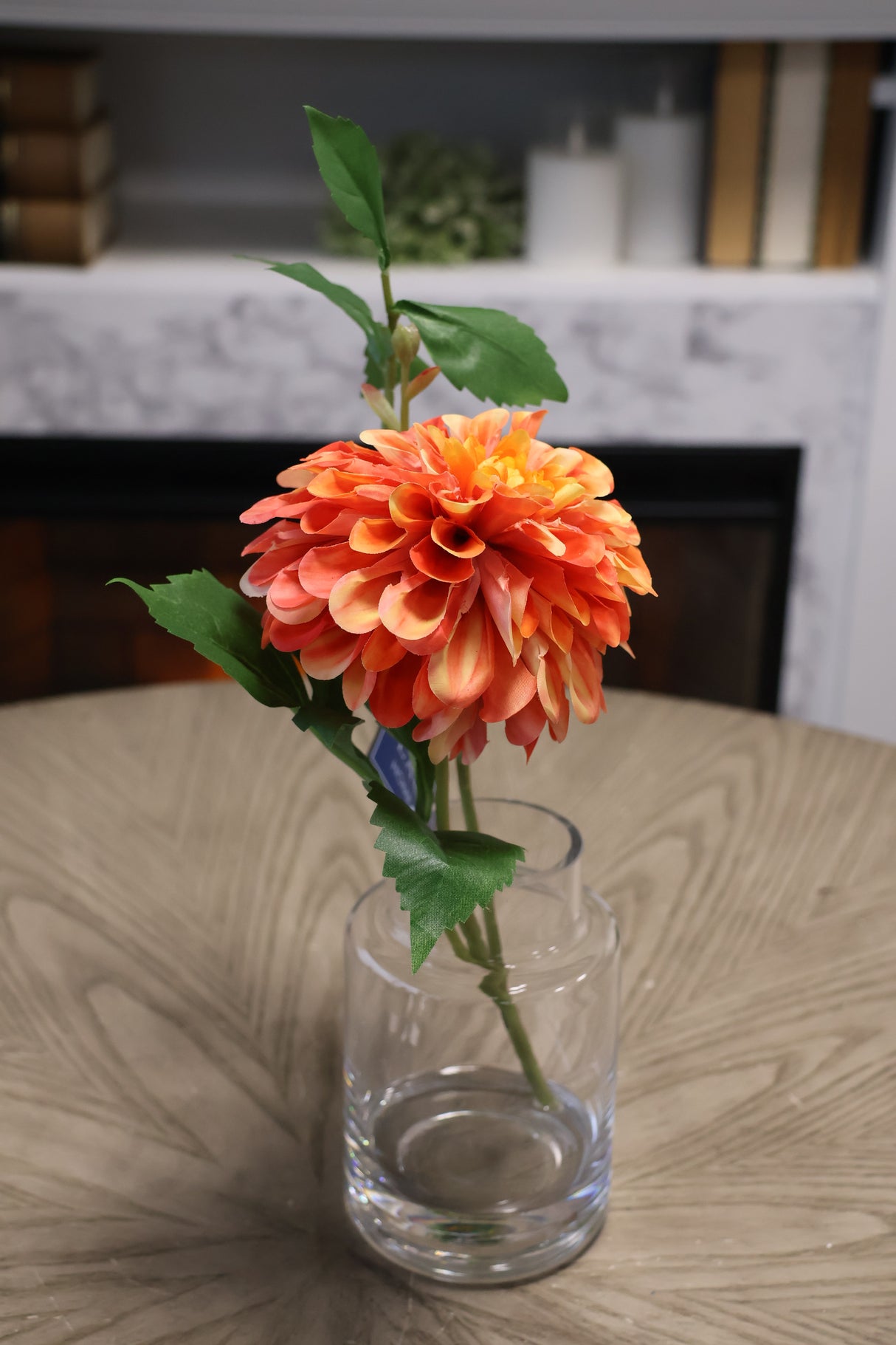 Orange Cream Dahlia In Glass Vase