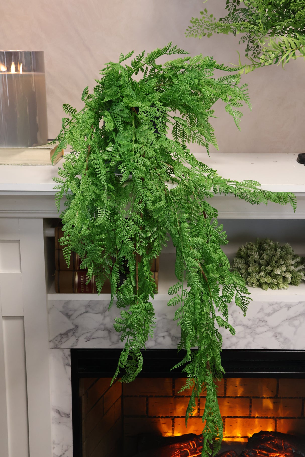 Real Touch Leather Fern Hanging Bush