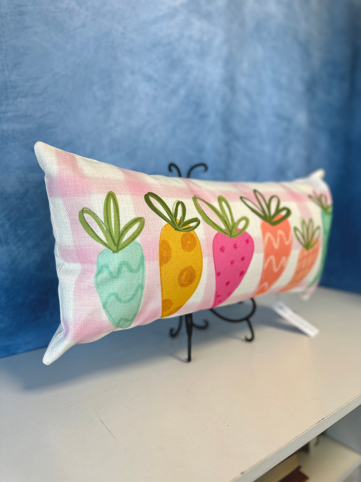 Gingham Carrot Lumbar Pillow