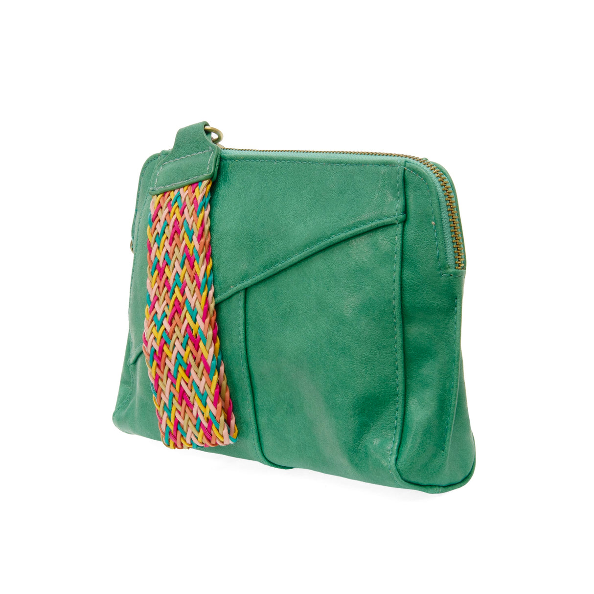 Green Gigi Crossbody with Woven Wrist Strap
