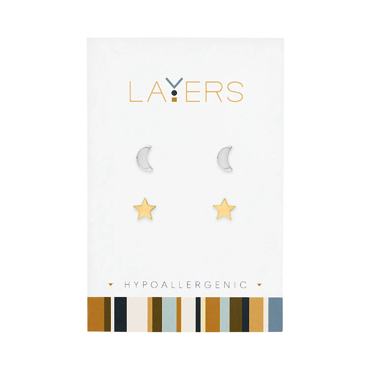 Gold Stars & Silver Moons Pair Stud Earrings