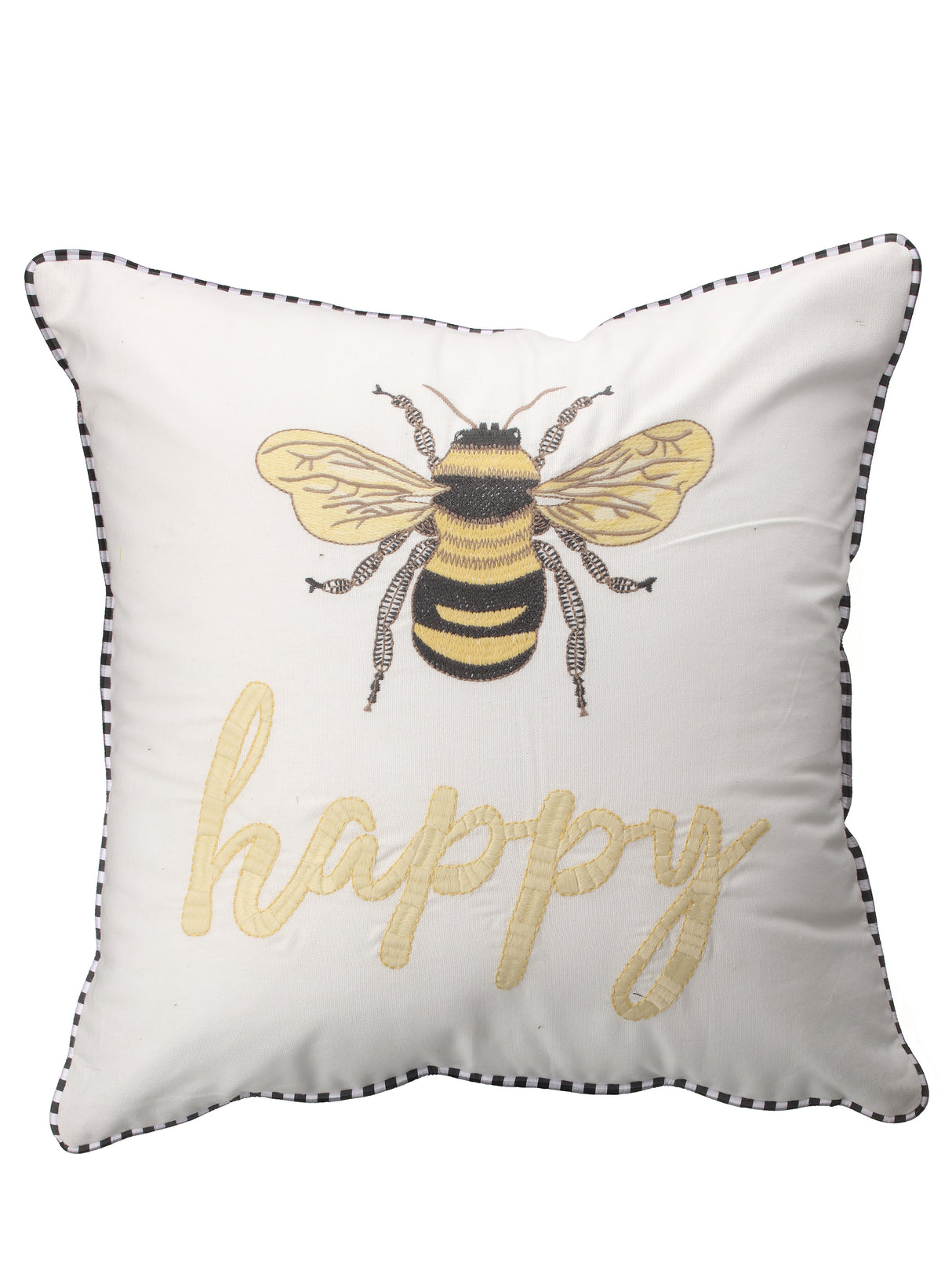 18" Embroidered Bee Happy Pillow