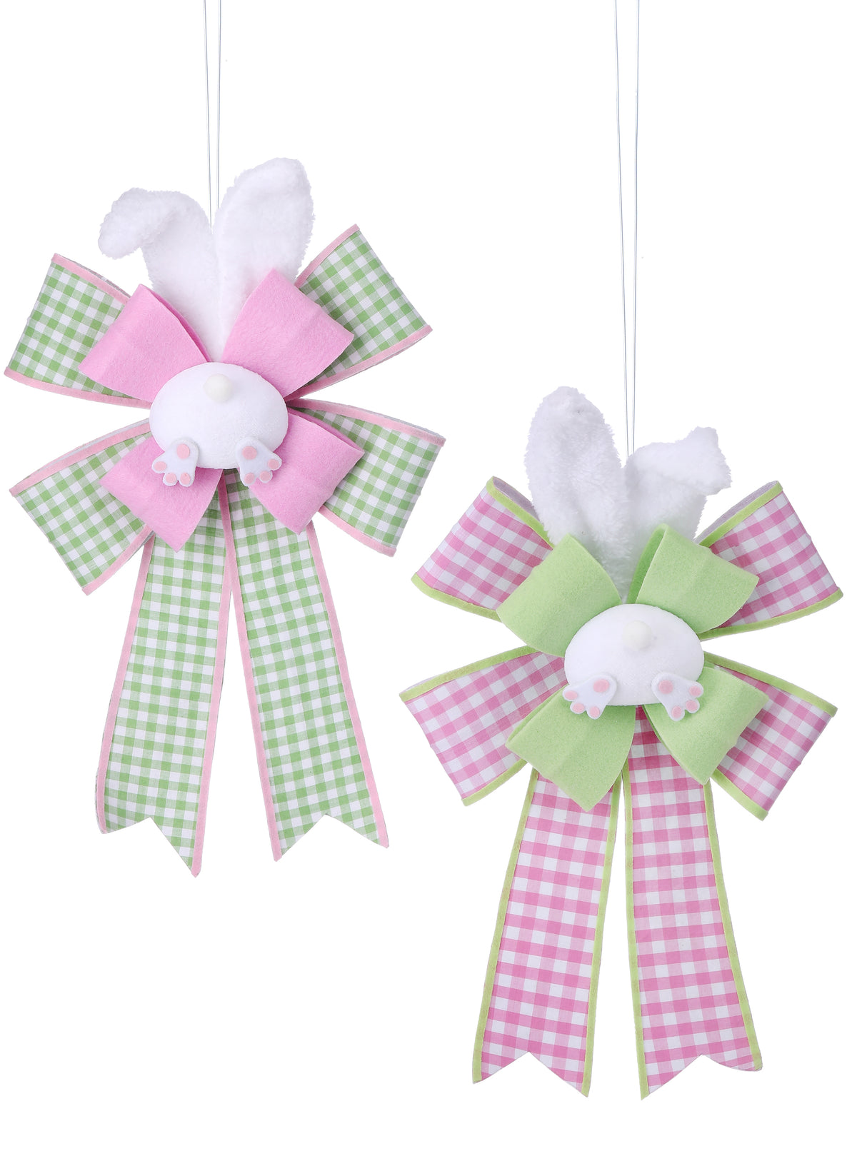 Gingham Bunny Tail Bow - 2 Colors