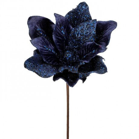 Midnight Blue Velvet Bead Magnolia Stem