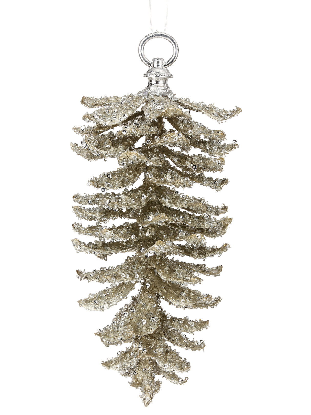 Large Platinum Iced Pinecone Ornament